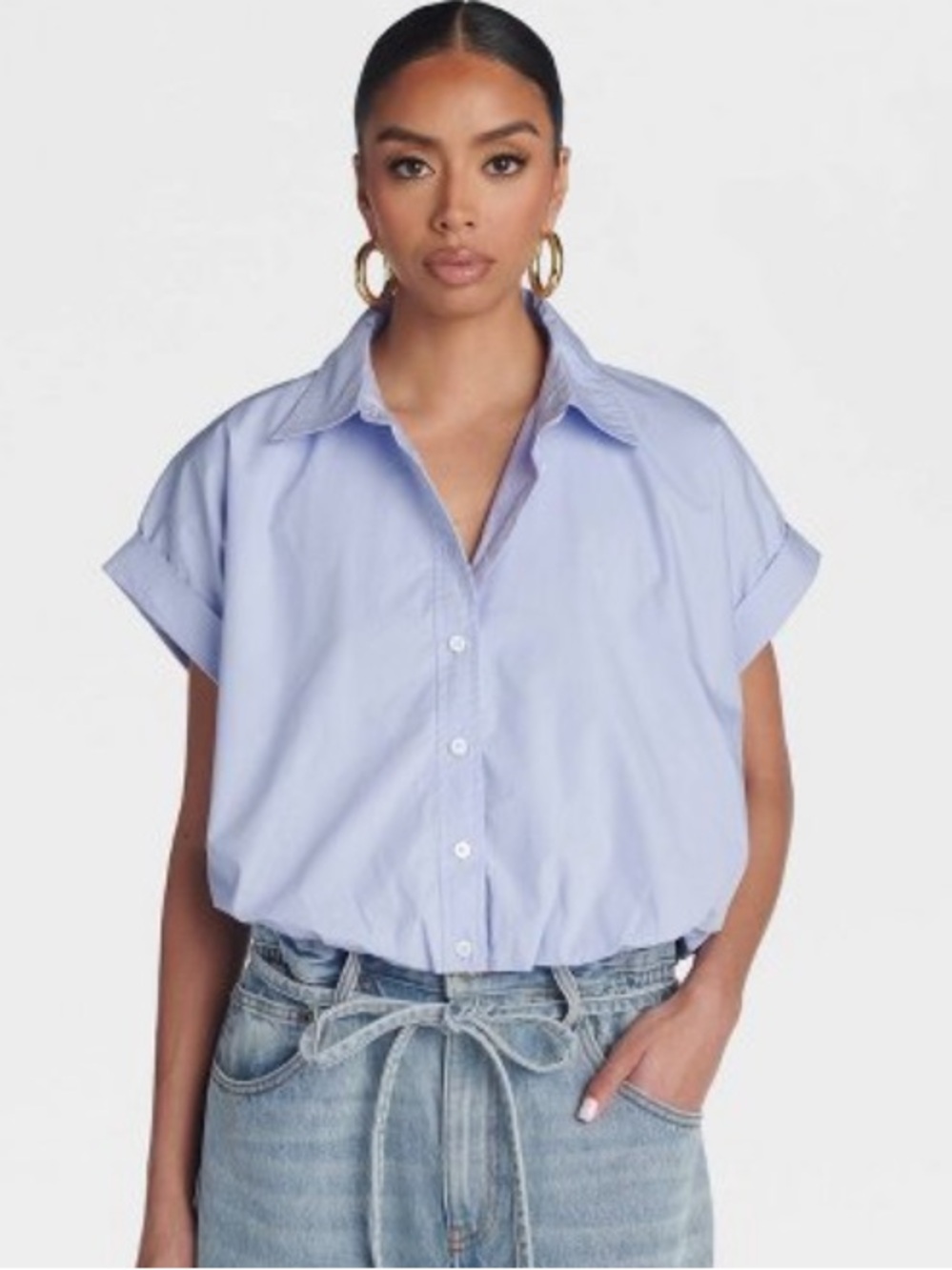 KBB/KAHLANA Women's
'The Cropped Button Down Bubble Shirt' Sz Medium NWT